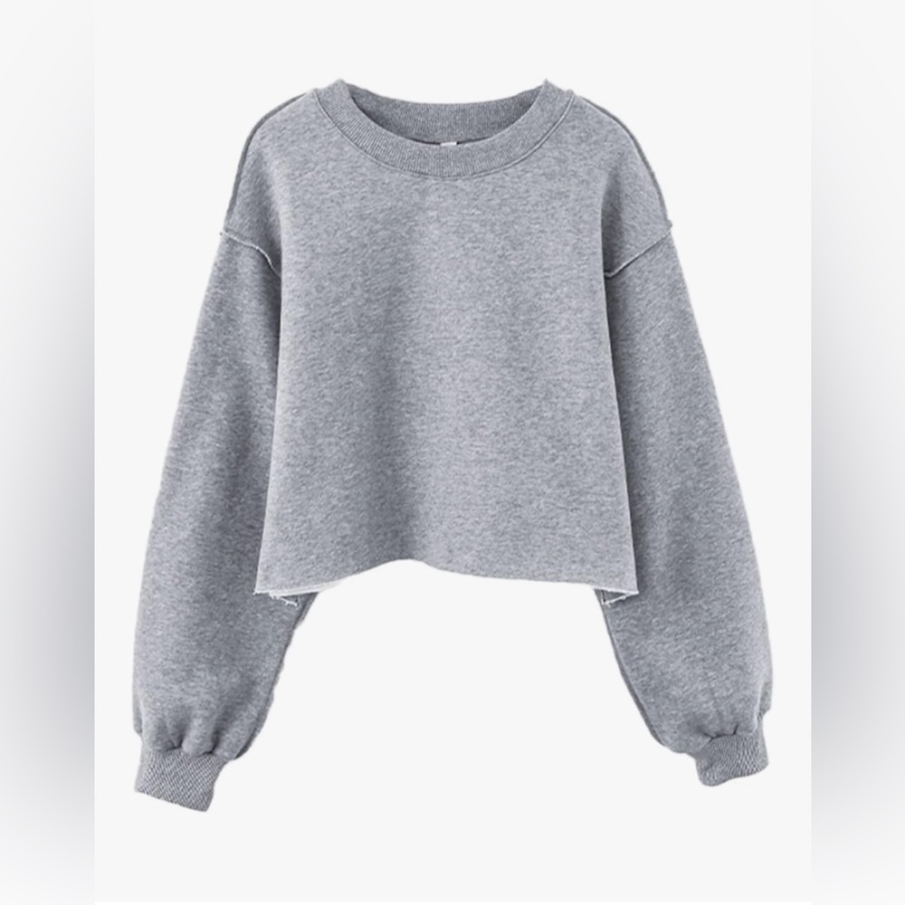Women Cropped Sweatshirt Long Sleeves Pullover Fleece